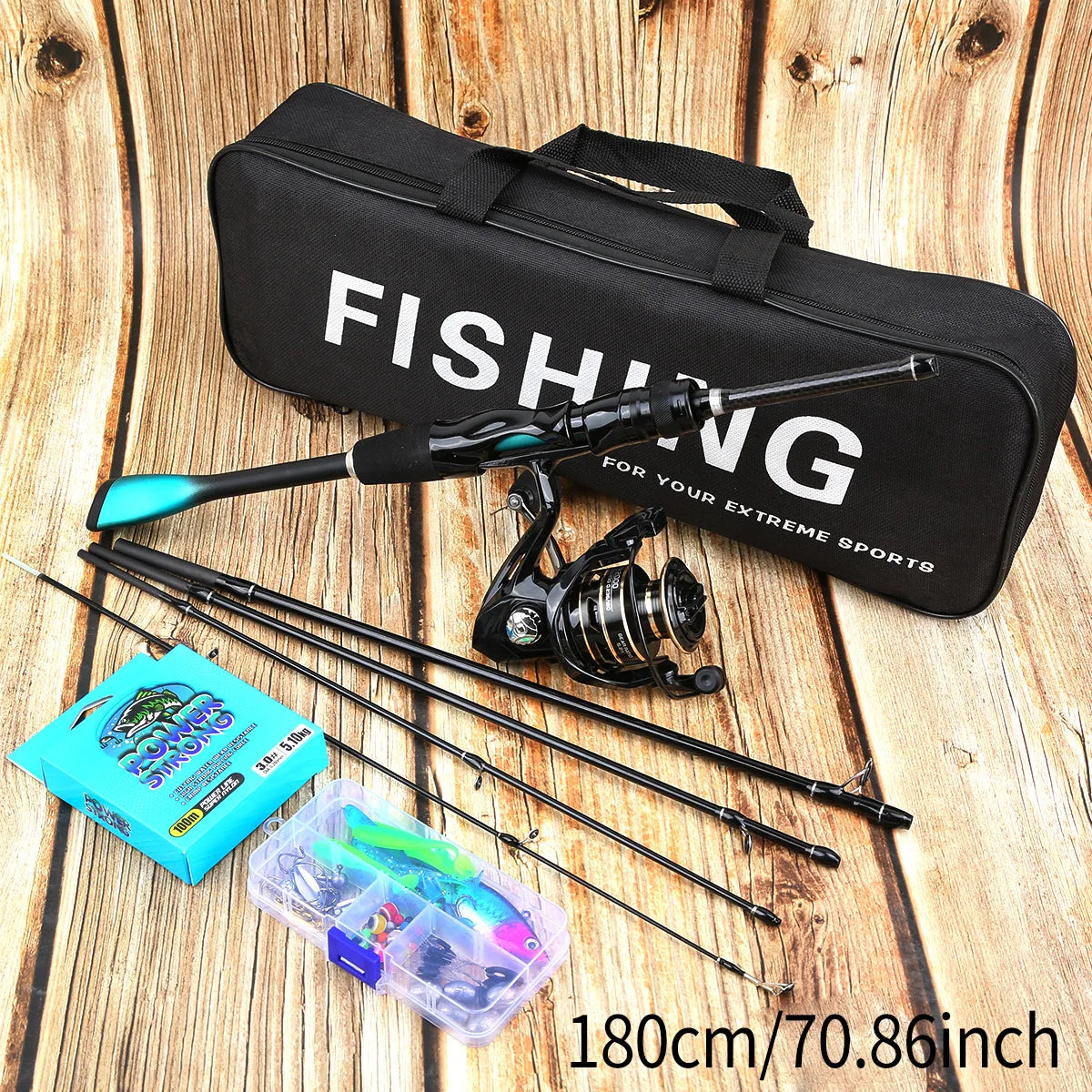 Full Complete Fishing Tackle Combo Kit,5 Sections Lightweight Carbon Fiber Spinning Casting Lure Rod for  Angling