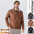 Faux Leather Men Jacket Thickened Plush Lining Warm PU Leather Jacket Business Casual Leather Jacket Winter Faux Fur Collar Coat