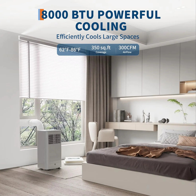 8000 BTU Portable Air Conditioners with Remote Control, 350 Sq.Ft Max. 50dB Portable AC Unit, Dehumidifier, Fan, Sleep, 24H Timer & Installation Kit, ETL Certified, Dark Grey