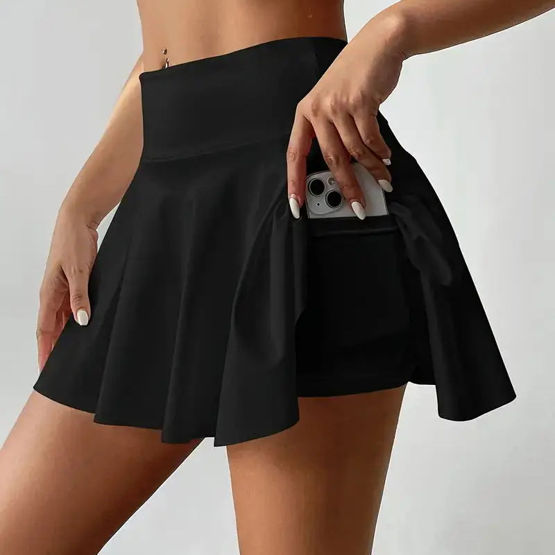 Women's Solid Color High Waist Tennis Pleated Skirts Inner Pocket Quick Dry Sports Shorts Running Fitness Skirts