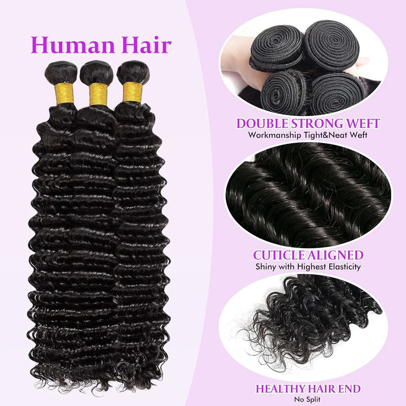 3 Pcs Brazilian Hair Bundles Loose Deep Wave Black User Friendly Bundles  For Professional Hair Weaving 32 34 36 Inch