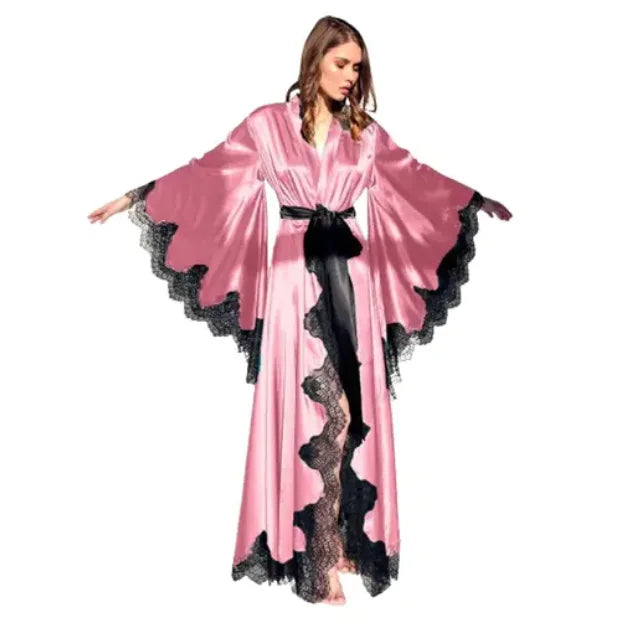 Women Robes Sleepwear Kimono Pajamas Pure Long Black Silk | SAMAG