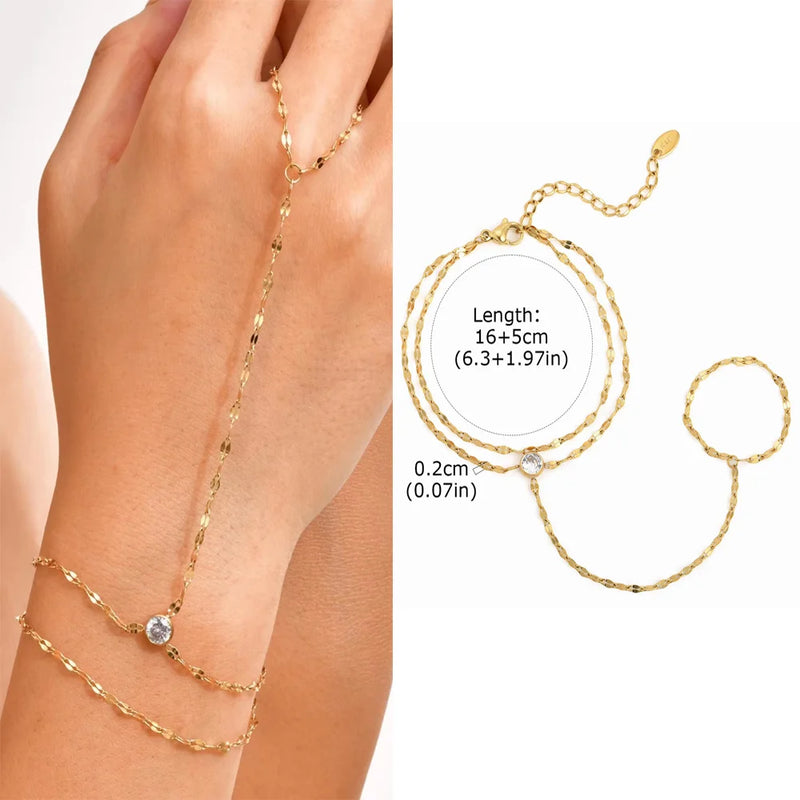 Luxury Minimalist Gold Plated Thin Chain Finger Ring Hand Bracelets for Women, Party Elegant Stainless - Visuel 9 | SAMAG
