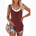 2024 summer new Europe and the United States women's blouse solid color patchwork sleeveless pleated vest T-shirt