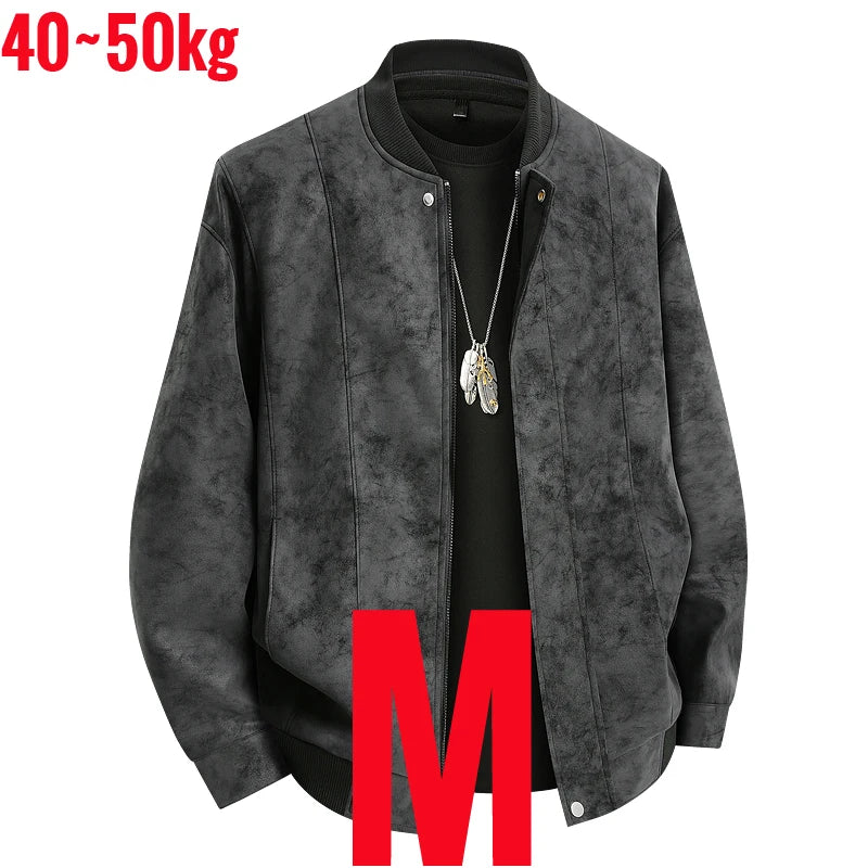 Big Size 8XL Suede Leather Jacket Men Cotton Padded Coat Motorcycle Male Oversize College Large Plus Winter Zipper Windbreaker