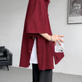 Wine Red Side Buttons Pleated Shirt Black Apricot | SAMAG