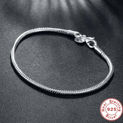 Suyixian 925 Sterling Silver 3mm Snake Chain 8 Inches Basis Bracelet For Woman Charm Wedding Engagement Fashion Party | SAMAG