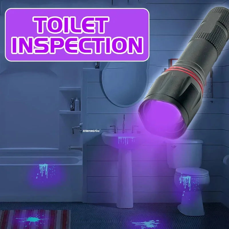 395nm UV Flashlight Zoomable Blacklight USB Rechargeable UV Light Ultraviolet Flashlight for Pet Urine Detection Curing Lighting