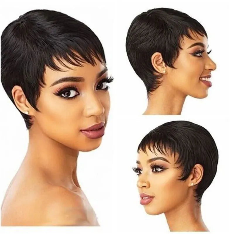 Short Wavy Layered Pixie Wig Human Hair Boy Cut Short Human Hair Wigs for Black Women Machine Made Brazilian Hair Wigs on Sale