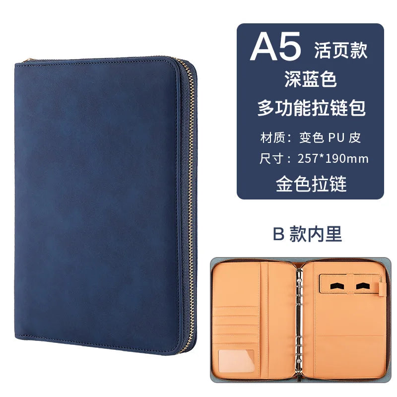 New A5 Binder with Phone stand,PU Leather Portfolio Budget Binder Cover,6 Rings Refillable Notebook Planner Cover with Zipper