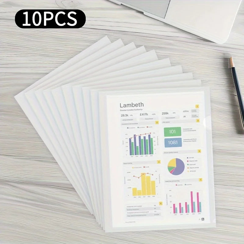 10 Pcs L-shaped Folder Plastic PP Transparent Single-Page Folder A4 Two-Page Set Office Document Storage and Organization