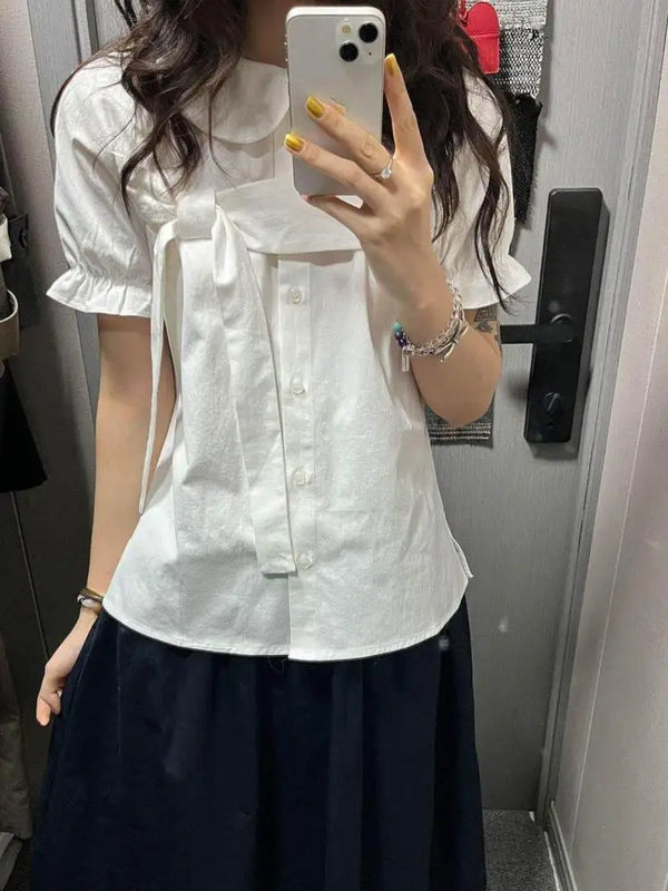 Erwofeina Peter Pan Collar Preppy Style Women Shirts - View 6 | SAMAG