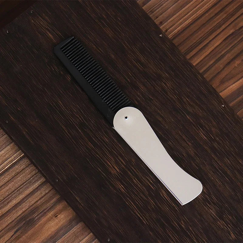 1pc Foldable Anti Static Pocket Steel Comb Men's Oil Head Portable Beard Comb Foldable Styling Tool Special for real hair wigs