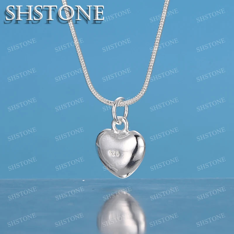 SHSTONE 18K Gold Heart Necklace For Woman Men Neck Chain Fashion Party Wedding Engagement Charm Jewelry Lovers Birthday Gifts