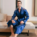 Pajama men's spring and autumn silk thin style oversized pajamas long sleeved bathrobes ice silk bathrobes home clothing summer