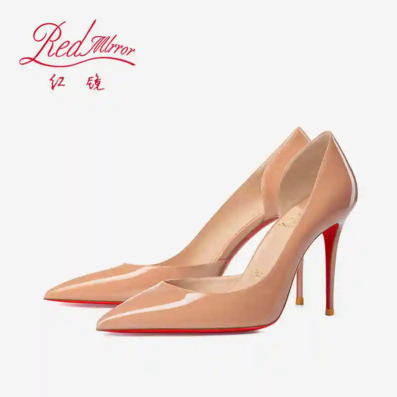 Elegant Hollow Women's High Heels 2026 Luxury Brand Black Pointed Toe Pumps Red Shiny Bottoms Sexy Fashion Ladies Shoes Women