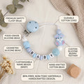 Custom Name Bunny Pacifier Clip Blue Silicone Teething Bead Chain BPA Free Handmade Dummy Holder Safe Baby Boy Shower Gift