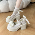 Women's High Heels 2025 High Quality Square Heels Round Toe Mary Jane Bow Buckle Dress Party Women's High Heels
