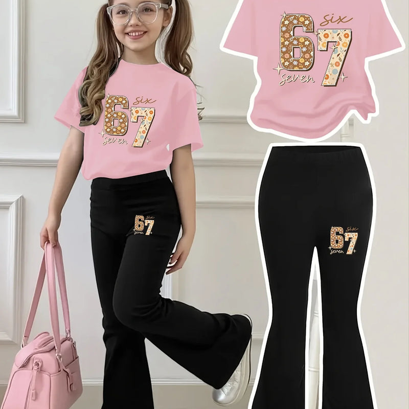 Girls' Casual Short-Sleeve Set: Regular Top + Black | SAMAG