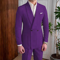 Men's Linen Suit 2-Piece Khaki Shawl Collar Double-Breasted Slim Fit Breathable Jacket and Pants Formal Set for Summer Business