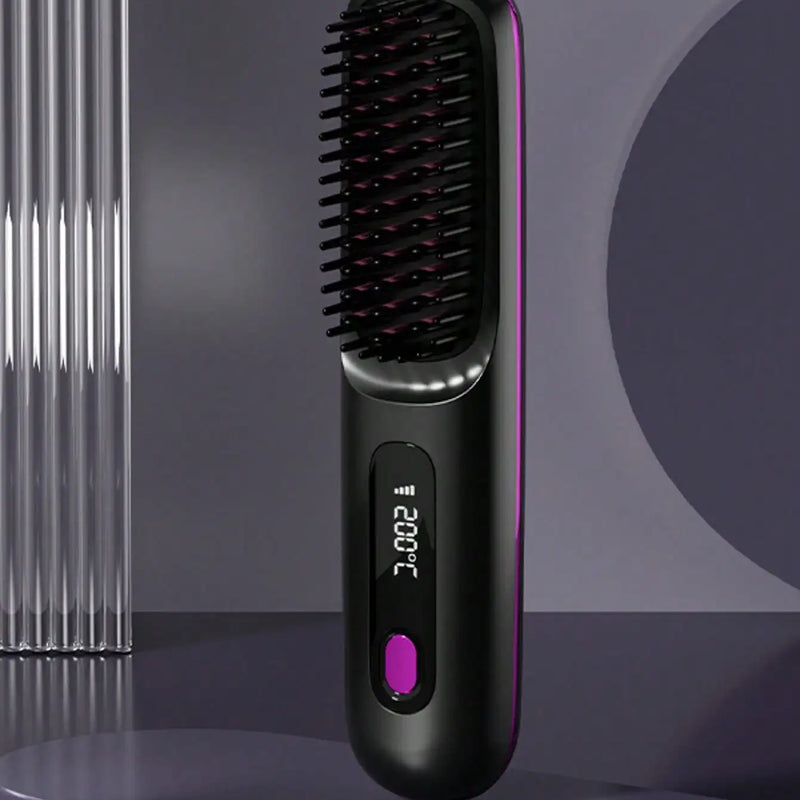 Women's Wireless Portable Hair Straightener, USB Rechargeable Negative Ion Hot Air Straightening Brush, Effectively Smooths Frizz, Makes Hair Shiny And Soft, Anti-Scald Design, 3 Temperature Settings, 30 Seconds Fast Heating,