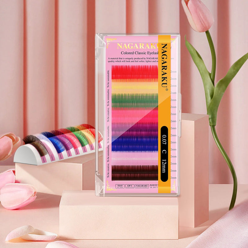 NAGARAKU Mix Color Eyelashes Make up High Quality Soft Natural Synthetic Mink Rainbow Eyelash Extension Supplies  8 Colors Mix