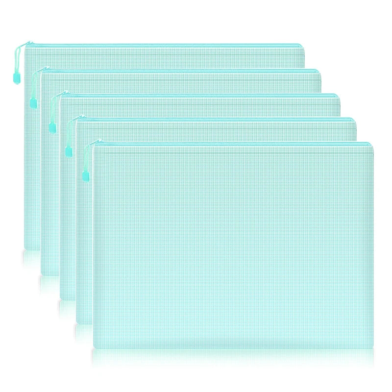 5Pcs, Waterproof Mesh Zipper Pouch, Document Bag, File Folders, A4, School, Office Supplies, Pencil Case, Storage Bags