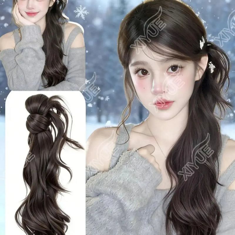 XIYUE Chinese Style Claw Clip Ponytail Braid Wig for Women, Elegant Updo, Natural Synthetic Hair Extension