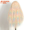 FASHION IDOL 13x4 Twist Box Braided Lace Frontal Wigs For Women Synthetic Braids Wigs Ivory White Faux Locs Goddess Lace Wigs