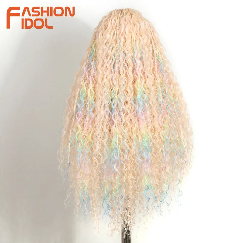 FASHION IDOL 13x4 Twist Box Braided Lace Frontal Wigs For Women Synthetic Braids Wigs Ivory White Faux Locs Goddess Lace Wigs