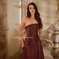 Booma Mermaid Strapless Pleat Shiny Brown Evening Dresses | SAMAG