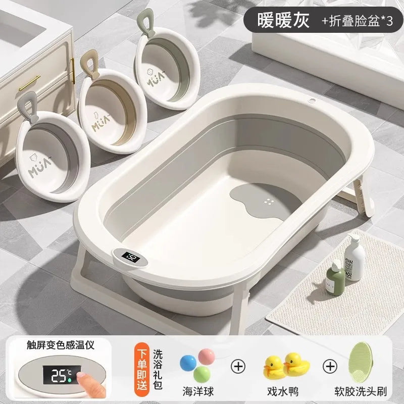 Foldable Baby Bathtub Large Portable Infant Bath Tub for Newborns Toddlers, Sitting Reclining Home Use Kids Bathing Supplies