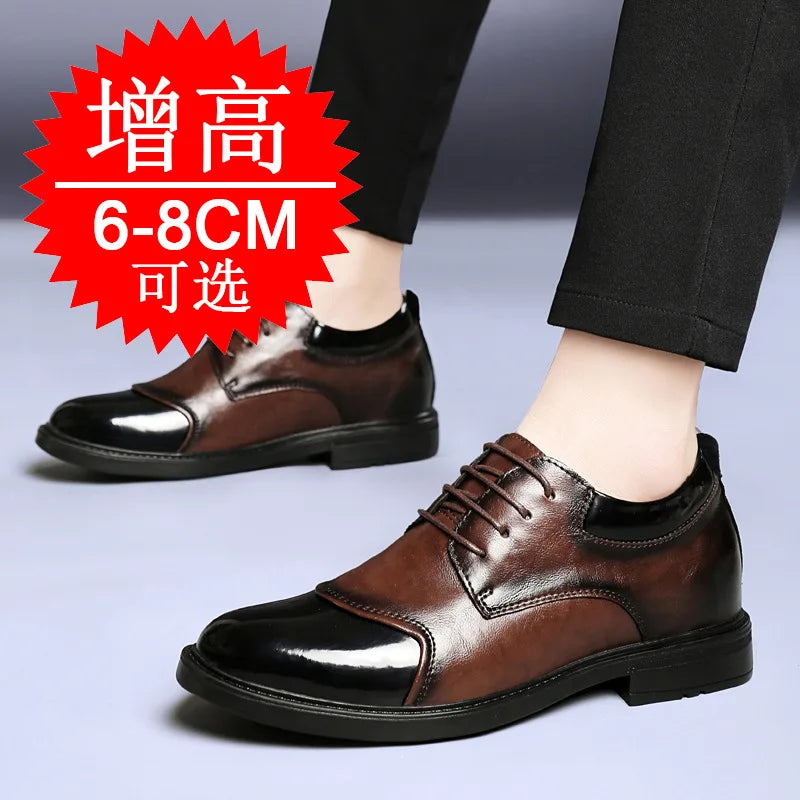 Men's Elevator Shoes 8cm Invisible Height-increasing Casual Large Size British Style 6cm Business Leather Shoes