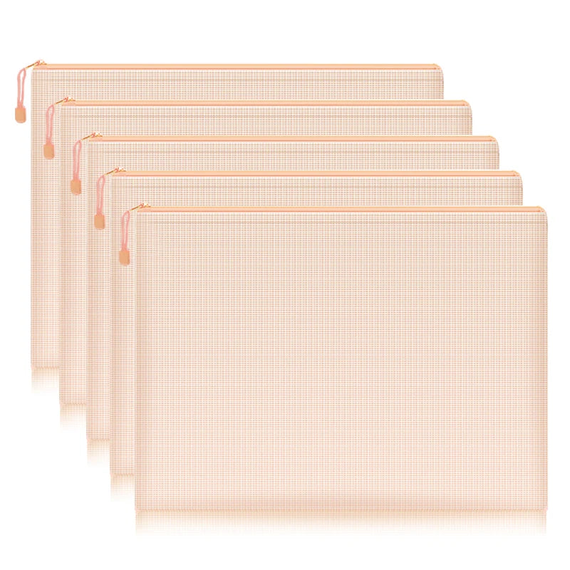 5Pcs, Waterproof Mesh Zipper Pouch, Document Bag, File Folders, A4, School, Office Supplies, Pencil Case, Storage Bags