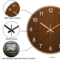Modern Round Wall Clock Wooden Grain Non-Ticking Wall Clock for Living Room Bedroom Kitchen Office Home Decor Minimalist Style