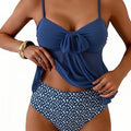 Women Solid Front Bow Chiffon Tankini Spaghetti Strap | SAMAG