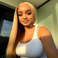 13x6 Honey Blonde HD Transparent Lace Front Wigs Human Hair #27 Colored Brazilian Bone Straight Lace Frontal Human Hair Wigs