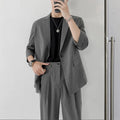 2022 Fashion Summer 2-piece Set Solid Color Single-breasted Casual Simple Student Wear Homme Loose Suits Wear (Blazers + Pants)