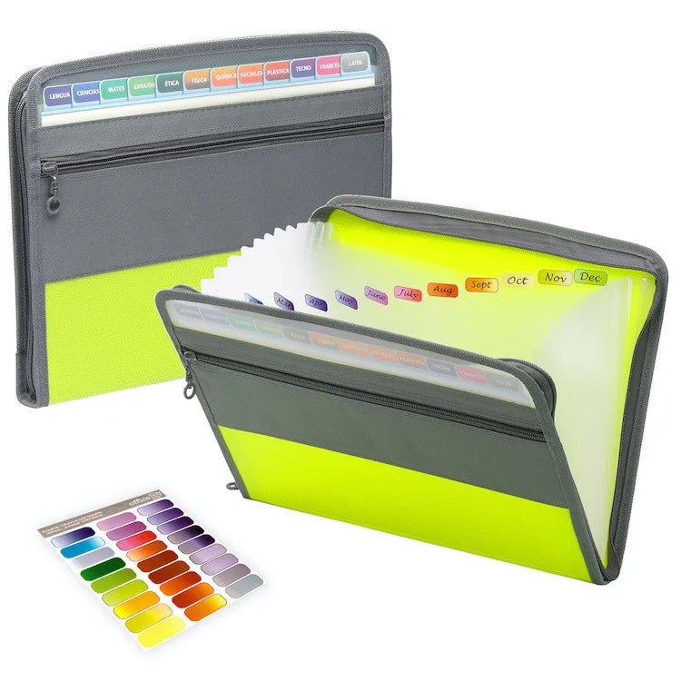Accordion File Organizer with Safe Zipper, 13 Pocket Expanding File Folder with Front Pencil Pouch,  School Office Supplies