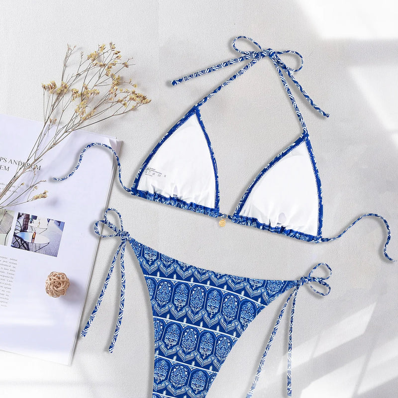 Women's Two Piece Bikini Set 2025, Sexy Triangle Push Up Swimsuit, Floral Print Bathing Suit, Beach Swimwear