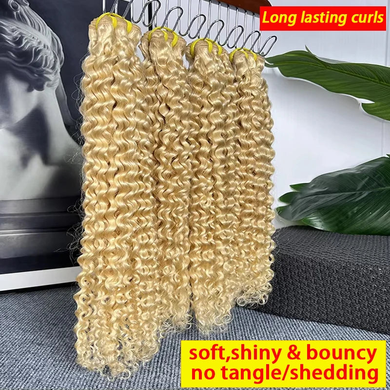 #613 Color Deep Curly Human Hair Extensions Brazilian Weaving 100% Unprocessed Raw Virgin Hair Deep Wave Weave Bundles Full Head