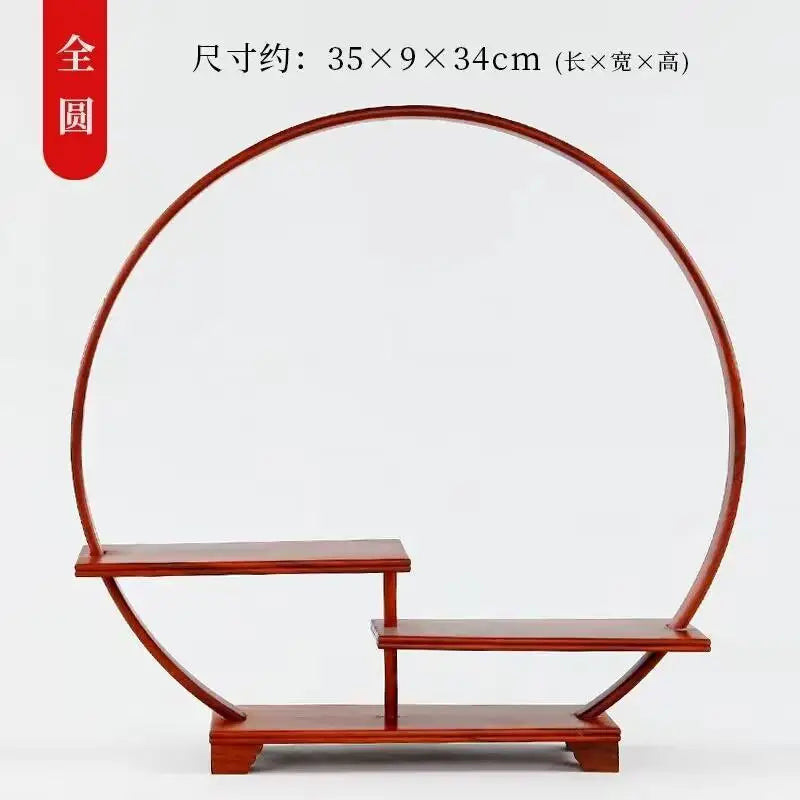 Miniature Ebony Decorative Shelf Coffee Tea Sets Wood Pedestal Figurines Vase Flower Pot Circular Decor Frame Bonsai Plant Rack