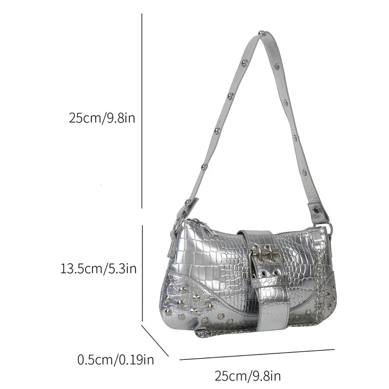 Y2K Vintage Gothic Cool Shoulder Underarm Tote Bag Ladies Sling Bags Leather Rock Girls Zip Purses Casual Bagutte Women Handbags