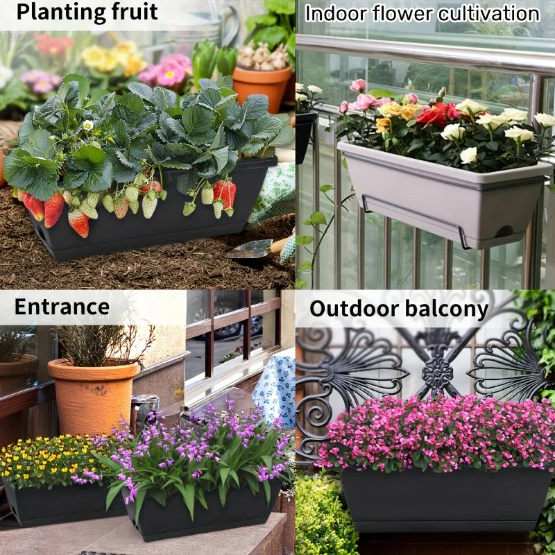 1/3 Pieces Window Box Planter Rectangle Plant Containers Decors with Drainage Holes Flower Pot Plant Pot for Outdoor Garden Home