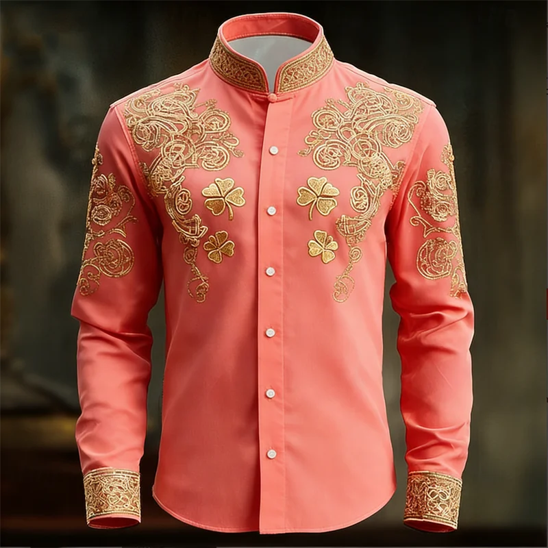 New Men's Floral Long Sleeved Shirt with Gold 3D Clover | SAMAG