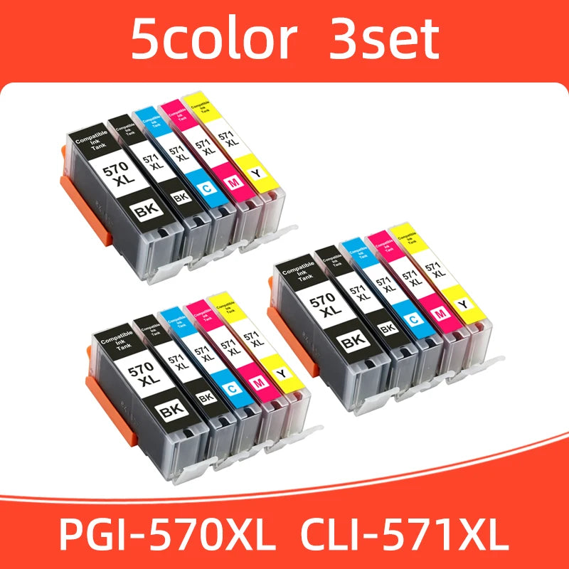 1SET 570 571 PGI-570 CLI-571 Ink Cartridge Compatible For Canon PIXMA MG5750  MG5751 MG5752 MG6850 TS6050  TS5050 TS5051 Printer