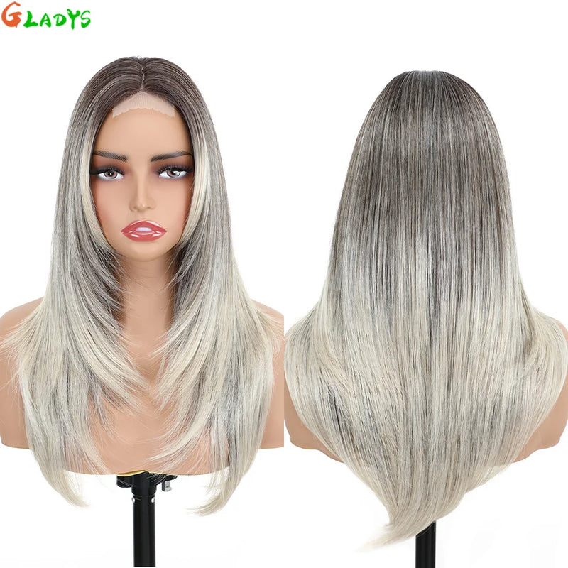 210g/pcs 180% Density Lace Wig 6-24-613 Color Middle Part Glueless Lace Wigs 24 Inch Ombre Blonde Synthetic Hair Daily Use Wigs