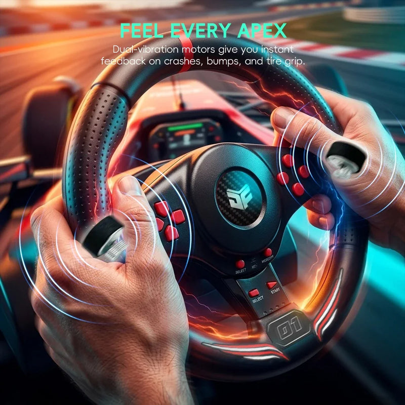 Data Frog Dual Vibration Racing Steering Wheel 270 Rotation Game Driving Wheel with Pedal Gear Shifter for PS5 PS4 PC