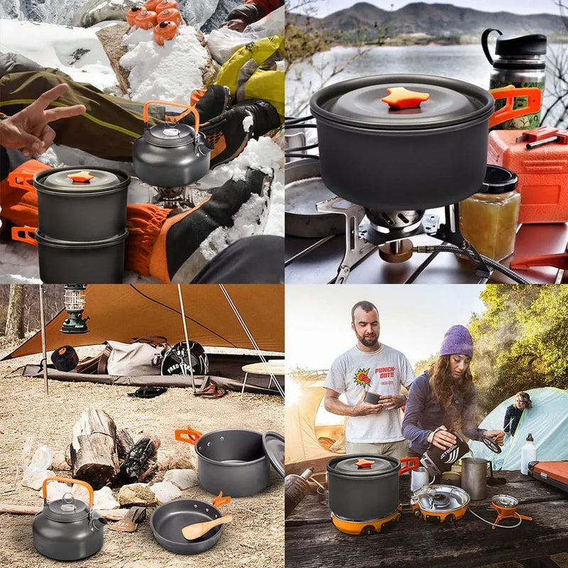 1PCS Camping Cookware Kit Outdoor Cooking Set Aluminum Pot Equipment Travel Tableware Kitchen for Hiking Picnic BBQ
