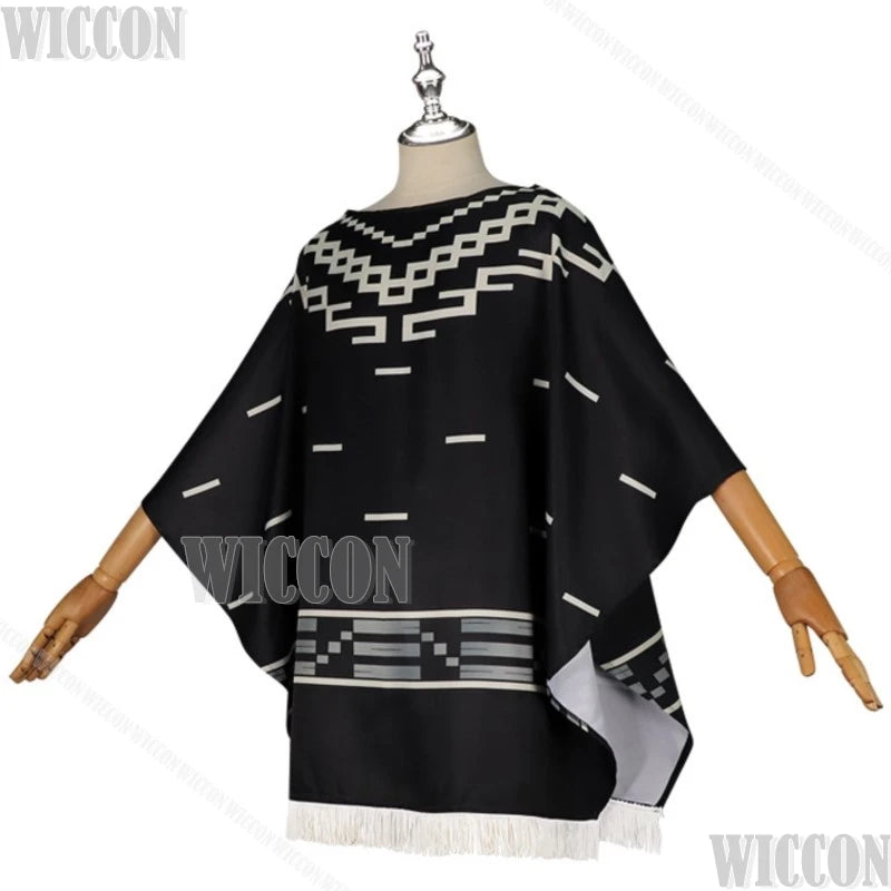 Movie Cosplay Clint Eastwood Poncho Cowboy Serape Aztec Pattern Black Fringed Shawl Cape Cloak Hat Halloween Navidad Comic Con